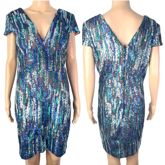 Dress the Population Dresses & Skirts - Dress the Population Zoe Sequin Blue Purple Sheath Mini Party Formal Dress